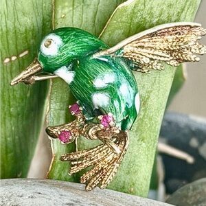 14 karat gold enamel, and Ruby hummingbird